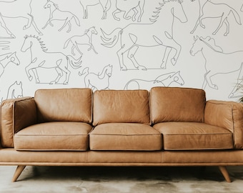 Horse Line Art Mural – Equestrian Peel and Stick Wallpaper