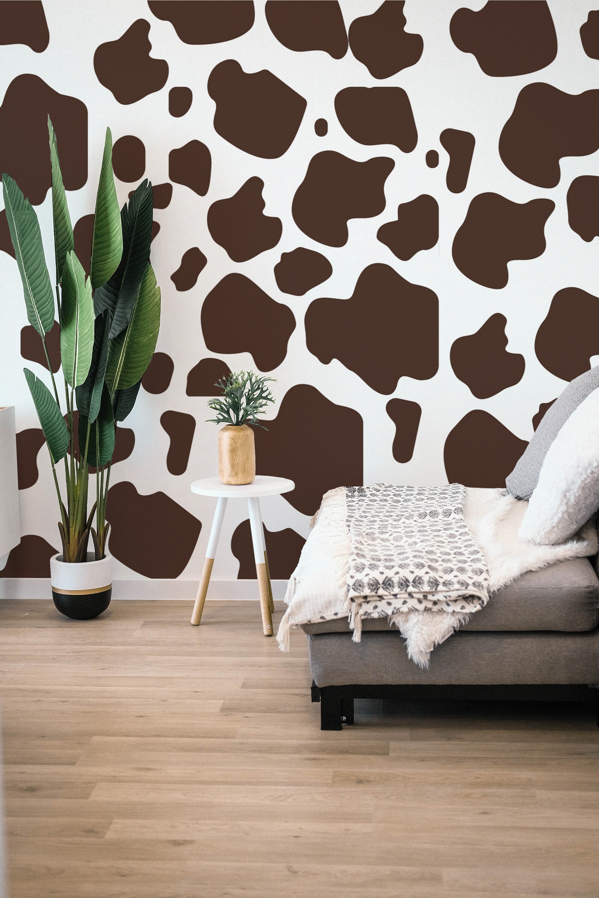 Brown Cow Print Peel and Stick Wallpaper Sample - 19′′x19′′, PVC-Free