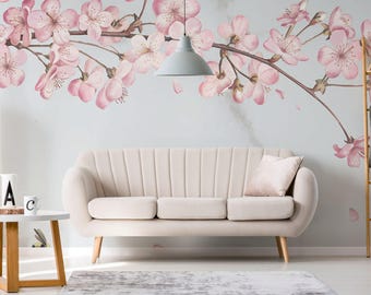 Cherry Blossom Wall Mural – Pink Floral Peel and Stick Wallpaper