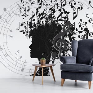 Musical Note Mural Music Notes Mural – Removable Vinyl Wallpaper, Peel & Stick - Etsy
