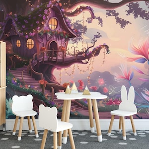 Forest removable vinyl mural / Magical Fantasy Forest wallpaper / Fairy Tale mural print - Peel & Stick or Non-Pasted