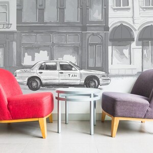 Taxi removable vinyl mural / Peel and stick New York pattern wallpaper - Peel & Stick or Non-pasted / New York mural print