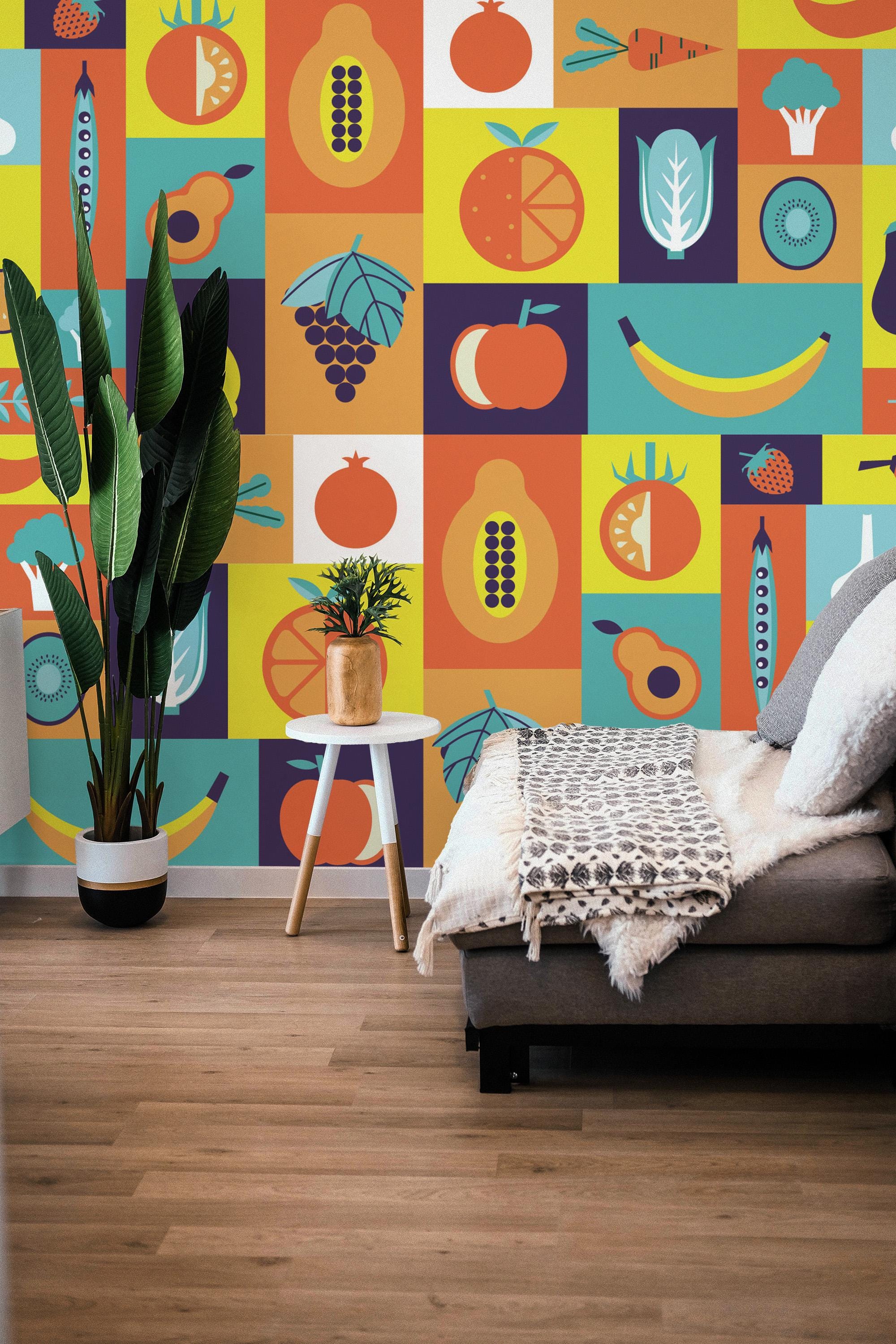 Fruits Removable Vinyl Mural / Peel and Stick Geometric Pattern ...