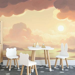 Sunset lake removable vinyl mural / Peel and stick Neutral pattern wallpaper - Peel & Stick or Non-pasted / Neutral mural print