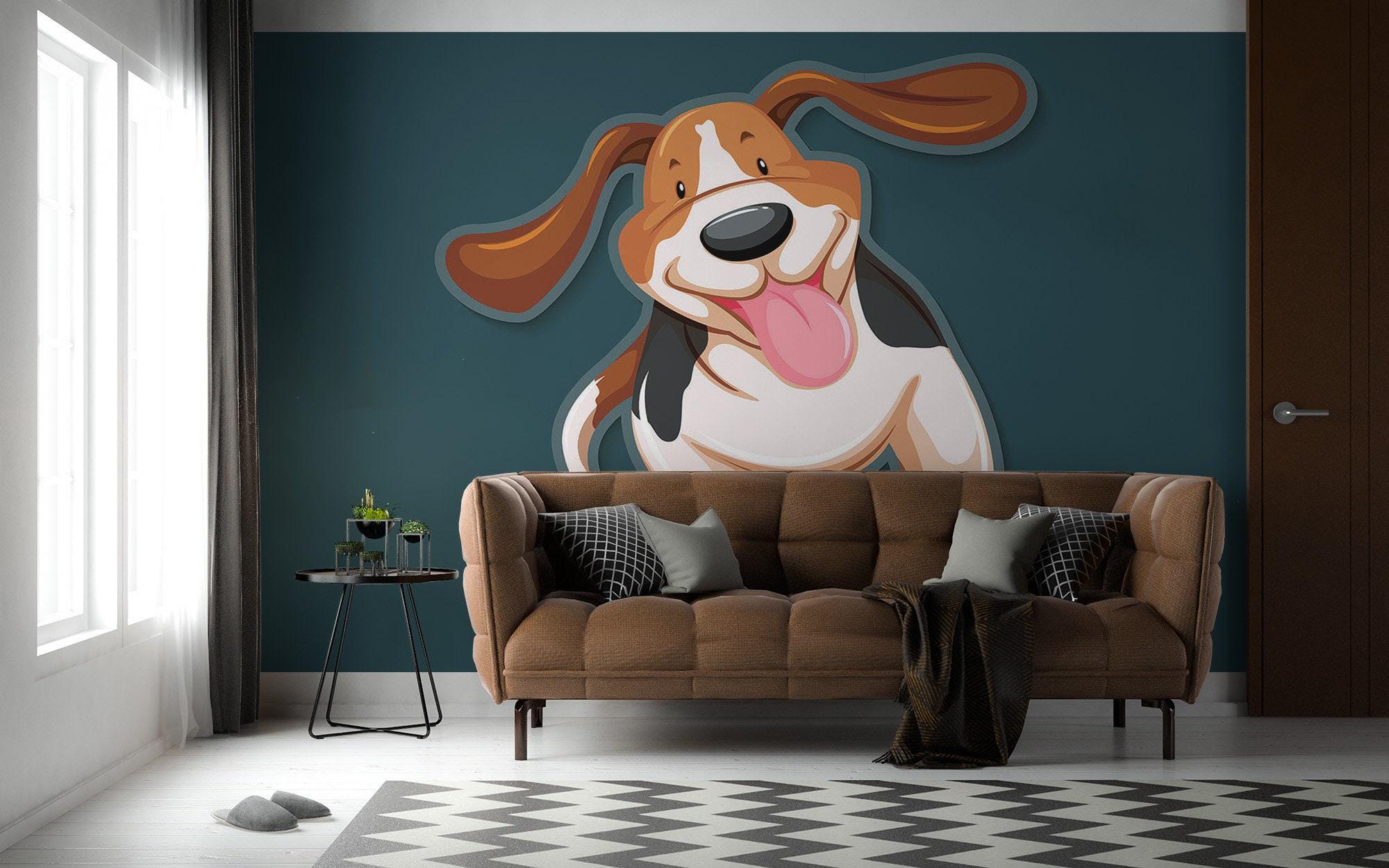 Dog removable vinyl mural / Peel and stick Fun pattern wallpaper / Fun mural print - Peel & Stick or Non-Pasted
