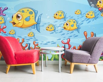 Cartoon Fish Wallpaper Mural – Peel and Stick Removable Vinyl