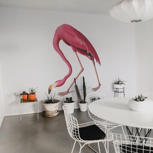 Flamingo removable vinyl mural / Peel and stick pink wallpaper / Flamingo photo mural