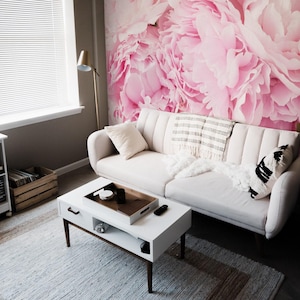 Carta da parati murale in vinile rimovibile Peony Floral / Carta da parati con motivo a fiori rosa stacca e attacca - Stacca e attacca o non incolla / Stampa murale Peony