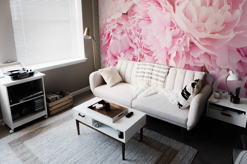 Pink Peony Floral Mural – Removable Peel and Stick Wallpaper - Etsy