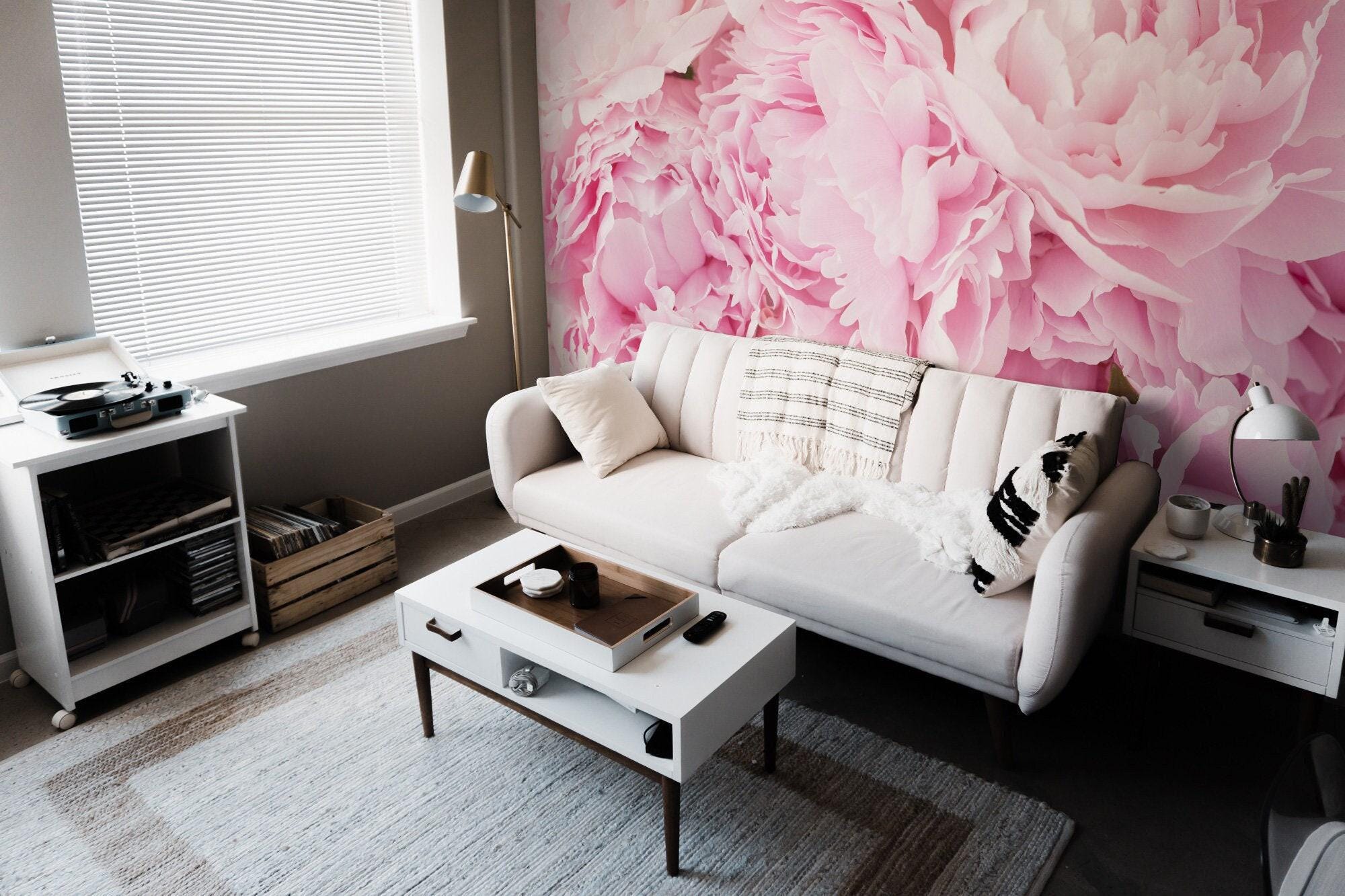 Pink Peony Floral Mural – Removable Peel and Stick Wallpaper - Etsy