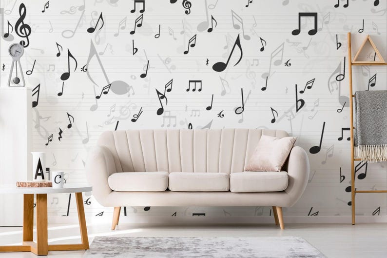 Musical Note Mural Music Notes Mural – Peel and Stick Wallpaper, Removable Print - Etsy