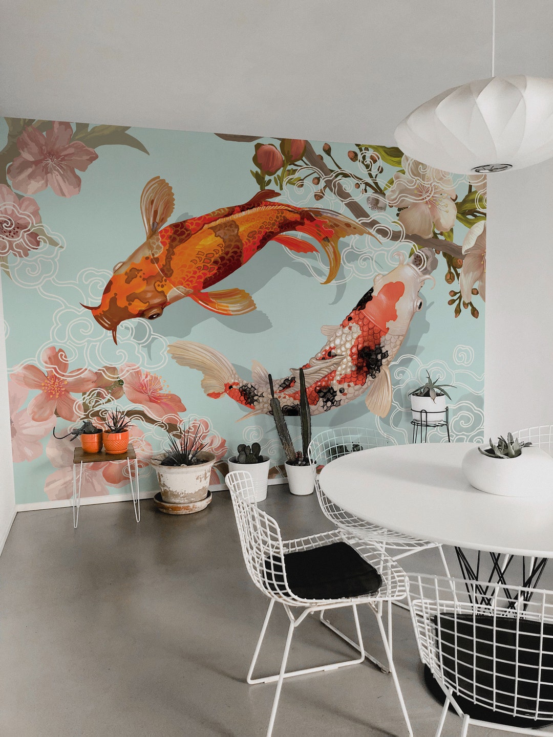 Koi Fish Removable Vinyl Mural / Peel and Stick Japanese Wallpaper