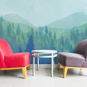 Forest removable vinyl mural / Peel and stick Mountain pattern wallpaper / Mountain mural print - Peel & Stick or Non-Pasted