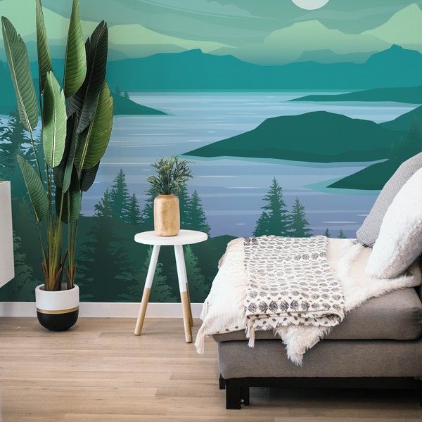 River removable vinyl mural / Peel and stick mountain wallpaper / River photo mural