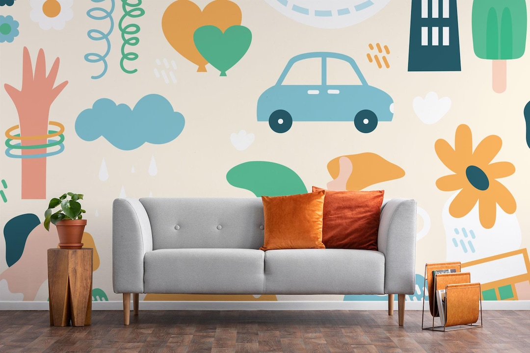 Abstract Nursery Mural – Peel and Stick Removable Wallpaper - Etsy