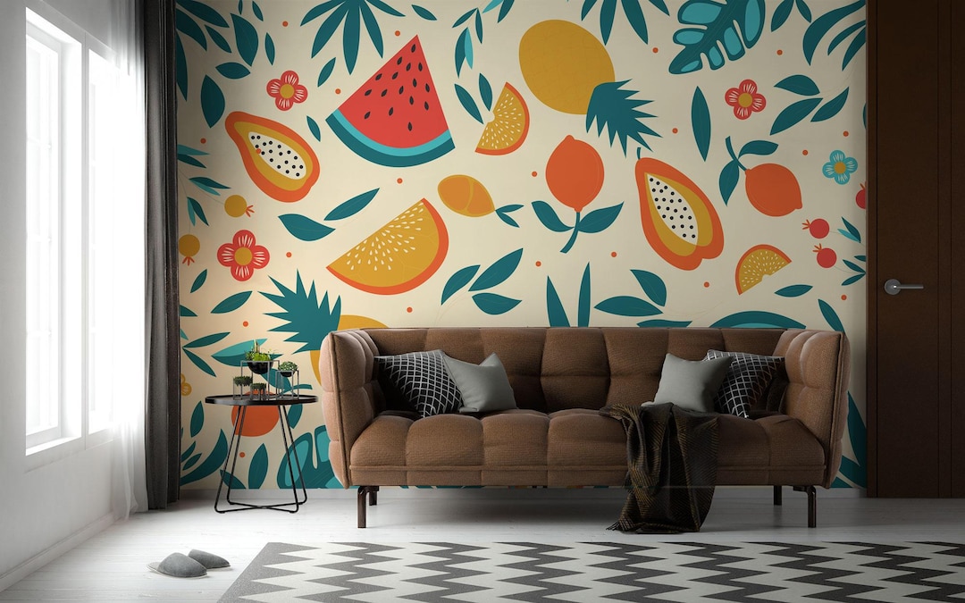 Tropical Fruit Mural – Peel and Stick Wallpaper, Colorful Pattern - Etsy