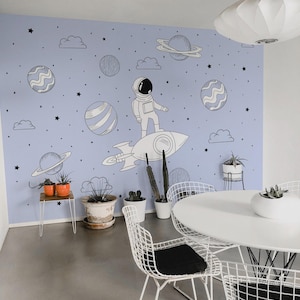 Space removable vinyl mural / Peel and stick Astronaut pattern wallpaper - Peel & Stick or Non-pasted / Astronaut mural print