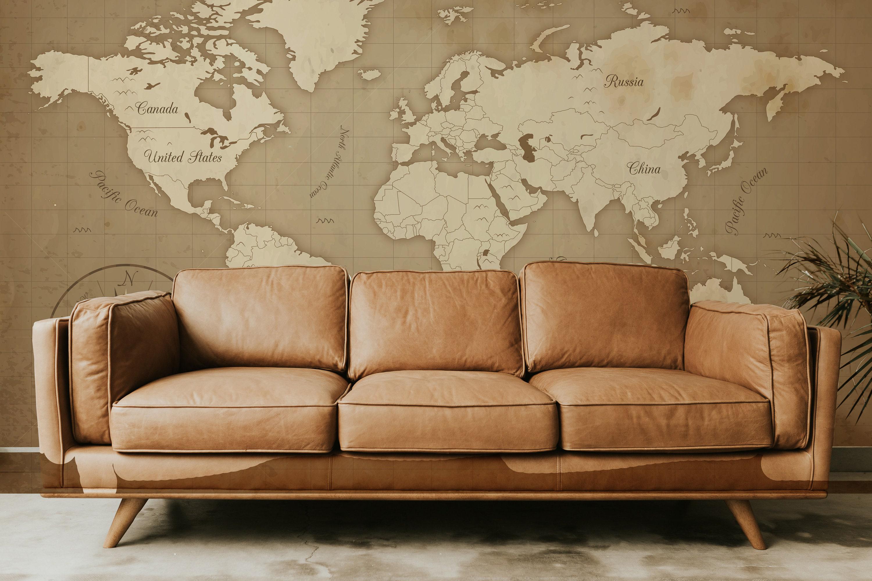 World Map Removable Vinyl Mural / Peel and Stick World Map Pattern ...