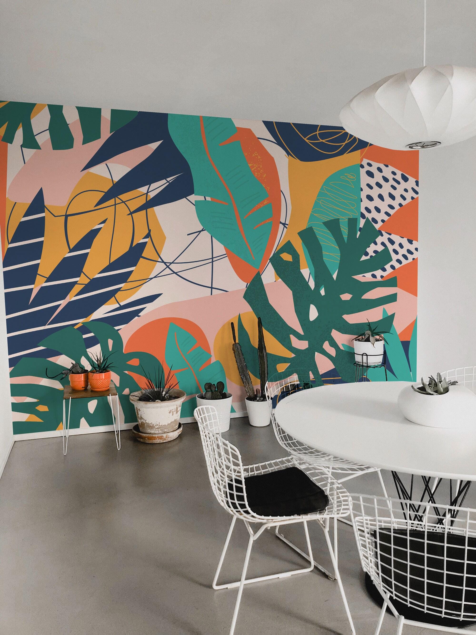 Tropical Floral Mural – Abstract Peel and Stick Wallpaper - Etsy