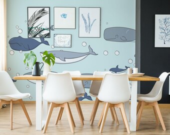 Whale Mural – Peel and Stick Underwater Wallpaper