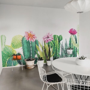 Murale in vinile rimovibile Cactus / Carta da parati stacca e incolla con motivo Cactus / Stampa murale Cactus - Stacca e incolla o non incollato