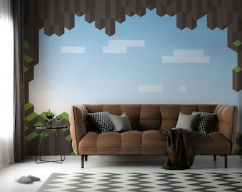 Pixelart videogame verwijderbare vinyl muurschildering / Peel and stick videogamebehang / Pixel art videogame fotomuurschildering