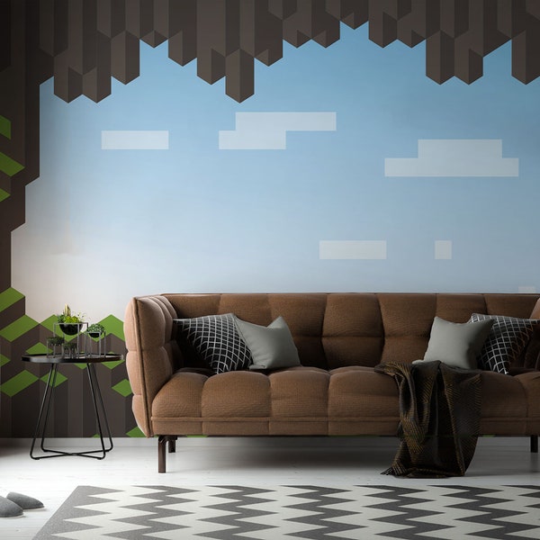 Pixelart video game removable vinyl mural / Peel and stick video game wallpaper / Pixel art video game photo mural