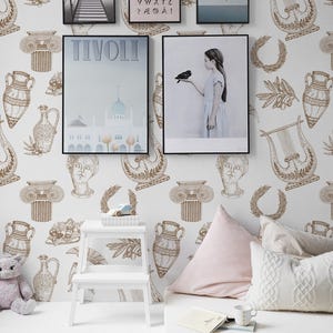 Antique Greece removable vinyl mural / Peel and stick Greece pattern wallpaper / Greece mural print - Peel & Stick or Non-Pasted