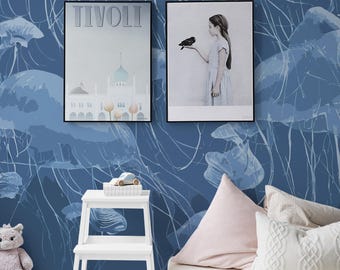 Glowing Jellyfish Mural – Peel and Stick Wallpaper