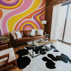 Retro 70s removable vinyl mural / Peel and stick Colorful pattern wallpaper / Colorful mural print - Peel & Stick or Non-Pasted