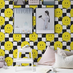 Murale in vinile rimovibile Smile / Carta da parati con motivo Stacca e incolla Facce astratte - Stampa murale Stacca e incolla o Non incollata / Facce astratte