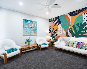 Tropical Floral Mural – Abstract Peel and Stick Wallpaper