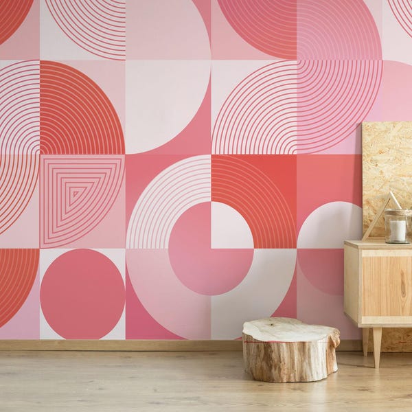 60s Geometric Mural – Pink Art Removable Wallpaper