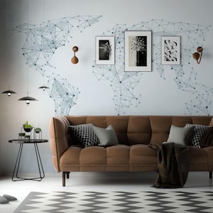 Verwijderbare vinylmuurschildering World Net / Peel-and-stick patroonbehang wereldkaart - Peel & Stick of niet-geplakt / Muurschildering wereldkaart