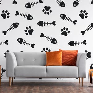 Cat removable vinyl mural / Peel and stick Animal pattern wallpaper - Peel & Stick or Non-pasted / Animal mural print