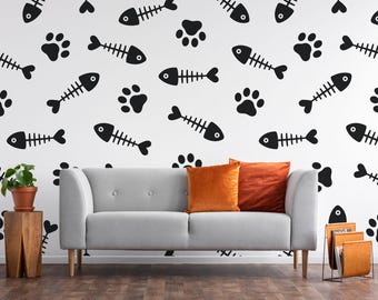 Cat Pattern Wall Mural – Peel and Stick Wallpaper