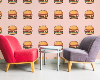 ハンバーガー柄。オーダー受付中。 ハンバーガー柄の取り外し可能な壁紙 – フード壁画プリント - Etsy 日本