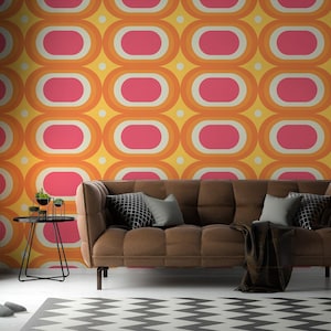 70s removable vinyl mural / Peel and stick Bright pattern wallpaper - Peel & Stick or Non-pasted / Bright mural print