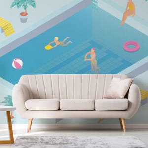 Entfernbares Vinylwandbild des Schwimmbades / Schälen und aufkleben Tapete mit Wassermuster / Wasserwandbild - Schälen und Aufkleben oder nicht geklebt