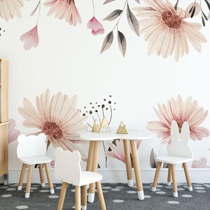 Beige Floral Wall Mural – Removable Peel & Stick Wallpaper image 1