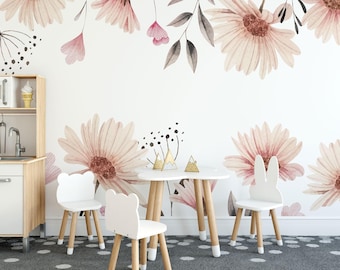 Beige Floral Wall Mural – Removable Peel & Stick Wallpaper