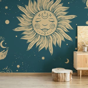 Celestial removable vinyl mural / Peel and stick Astrology pattern wallpaper / Astrology mural print - Peel & Stick or Non-Pasted