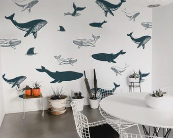 Whale Removable Mural – Nautical Peel and Stick Wallpaper