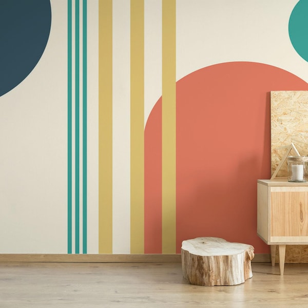 Boho Abstract Geometric Mural – Peel and Stick Wallpaper