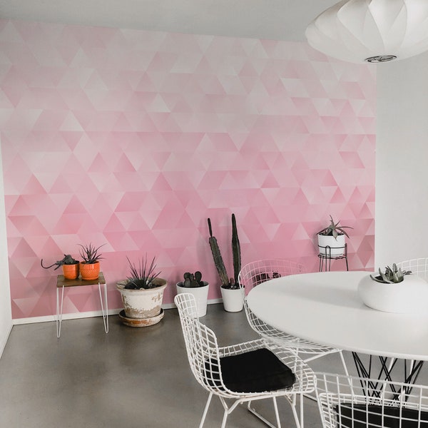 Pink ombre triangles removable vinyl mural / Peel and stick pink ombre triangles wallpaper / Pink triangles gradient mural print