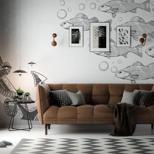 Vismuurschildering – Peel-and-Stick nautisch behang, oceaanthema afbeelding 3