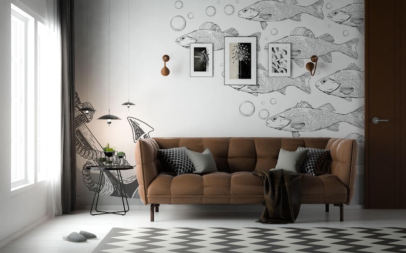Vismuurschildering – Peel-and-Stick nautisch behang, oceaanthema afbeelding 3