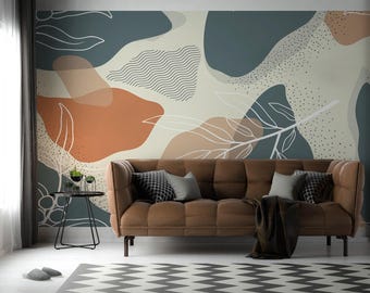 Boho Abstract Mural – Earthy Tones, Peel and Stick Wallpaper