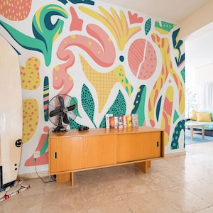 Abstract colorful removable vinyl mural / Peel and stick Shapes pattern wallpaper / Shapes mural print - Peel & Stick or Non-Pasted