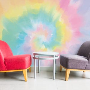 Tie-dye removable vinyl mural / Peel and stick Colorful pattern wallpaper / Colorful mural print - Peel & Stick or Non-Pasted